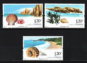 Китай _, 2007, Морская фауна, Раковины, Моллюски, 3 марки